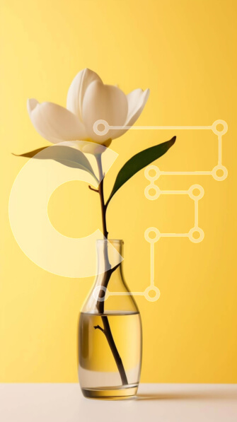 Σετ των 2 Intra Συλλεκτικό Ξύλινο Παζλ Plywood  4mm - Λευκό λουλούδι Magnolia σε γυάλινο βάζο σε κίτρινο φόντο Σε Ξύλινο Κουτί - Διαστάσεις: 10x10 cm – 25 κομμάτια