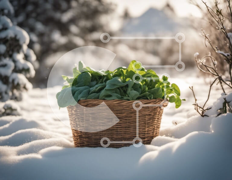 Σετ των 2 Intra Συλλεκτικό Ξύλινο Παζλ Plywood  4mm - Φρέσκα φύλλα σπανακιού στο χιόνι Σε Ξύλινο Κουτί - Διαστάσεις: 10x10 cm – 25 κομμάτια