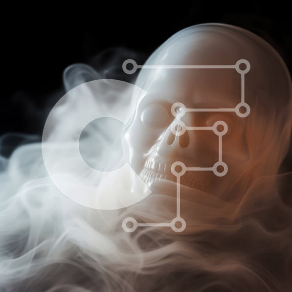 Intra Συλλεκτικό Ξύλινο Παζλ Plywood  4mm - Λευκό κρανίο που περιβάλλεται από καπνό Σε Ξύλινο Κουτί - Διαστάσεις Puzzle: 10x10 cm – 25 κομμάτια