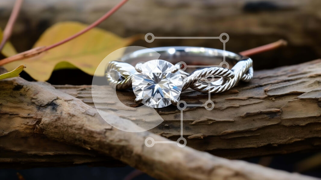 Intra Συλλεκτικό Ξύλινο Παζλ Plywood  4mm - Ασημένιο δαχτυλίδι αρραβώνων σε κλαδί δρυός με φυσικό περιβάλλον Σε Ξύλινο Κουτί - Διαστάσεις Puzzle: 10x10 cm – 25 κομμάτια