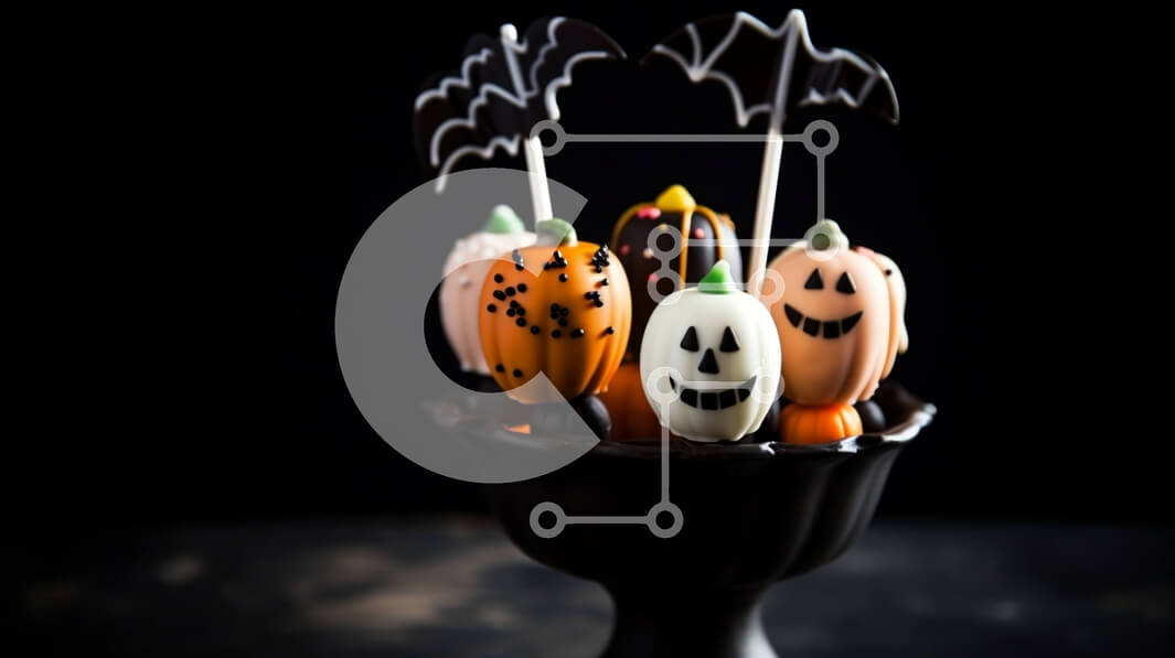 Σετ των 2 Intra Συλλεκτικό Ξύλινο Παζλ Plywood  4mm - Cake Pops και Cupcakes με θέμα το Halloween σε μαύρο μπολ Σε Ξύλινο Κουτί - Διαστάσεις: 10x10 cm – 25 κομμάτια