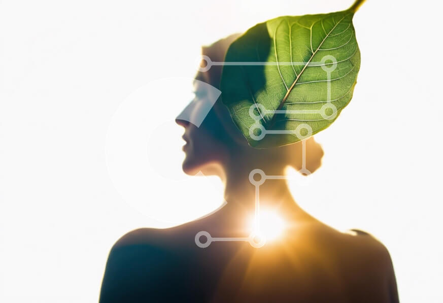 Intra Συλλεκτικό Ξύλινο Παζλ Plywood  4mm - Σιλουέτα της γυναίκας με το πράσινο φύλλο Σε Ξύλινο Κουτί - Διαστάσεις Puzzle: 10x10 cm – 25 κομμάτια