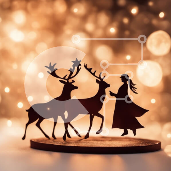 Intra Συλλεκτικό Ξύλινο Παζλ Plywood  4mm - Σιλουέτα δύο ειδωλίων ταράνδων Σε Ξύλινο Κουτί - Διαστάσεις: 10x10 cm – 25 κομμάτια