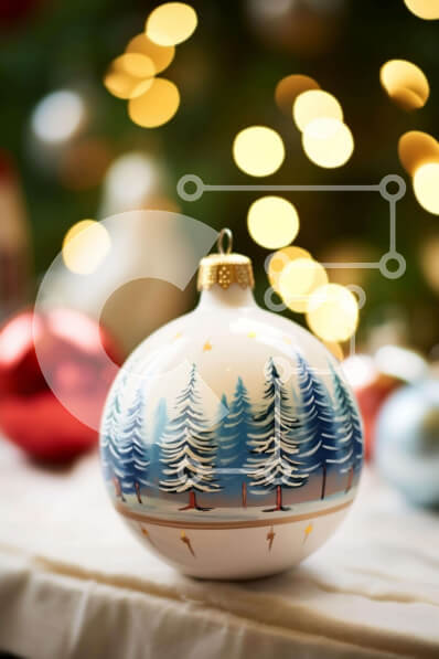 Intra Συλλεκτικό Ξύλινο Παζλ Plywood  4mm - Γιορτινό στολίδι λευκής μπάλας με πεύκα Σε Ξύλινο Κουτί - Διαστάσεις: 10x10 cm – 25 κομμάτια