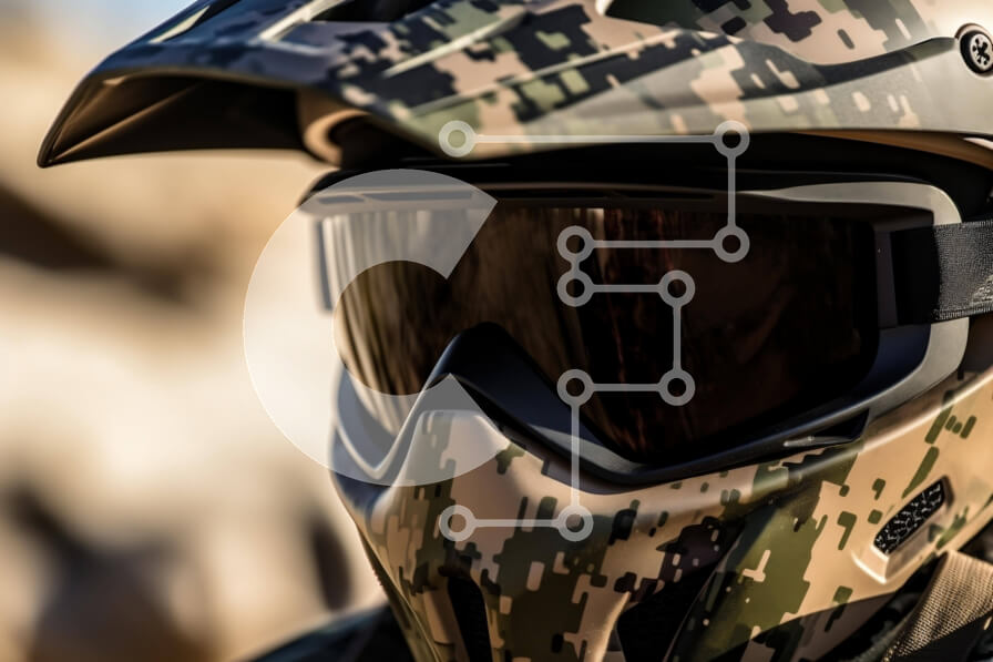 Intra Συλλεκτικό Ξύλινο Παζλ Plywood  4mm - Καμουφλαρισμένο κράνος και γυαλιά για στρατιωτικούς σκοπούς Σε Ξύλινο Κουτί - Διαστάσεις Puzzle: 10x10 cm – 25 κομμάτια