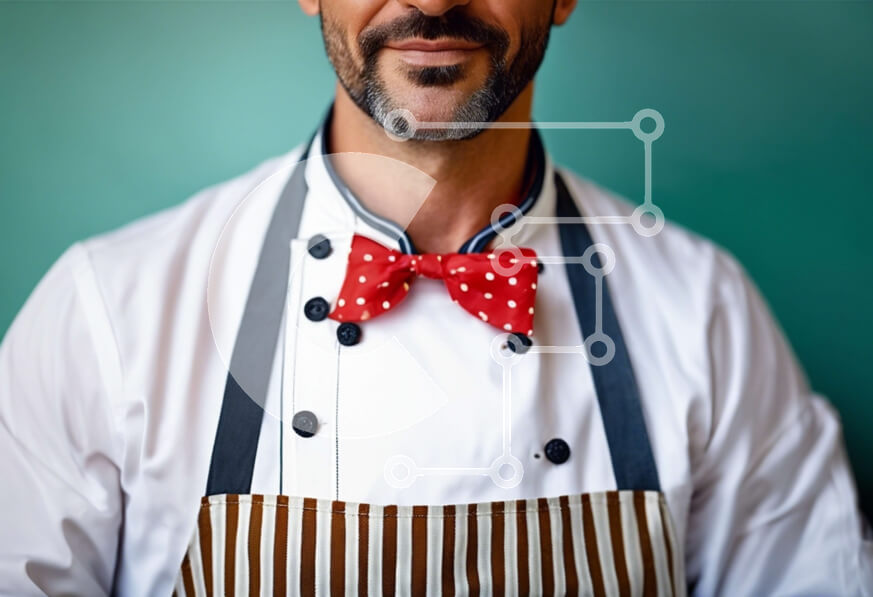 Intra Συλλεκτικό Ξύλινο Παζλ Plywood  4mm - Χαμογελαστός σεφ με κεντημένο καπέλο και κόκκινο παπιγιόν Σε Ξύλινο Κουτί - Διαστάσεις Puzzle: 10x10 cm – 25 κομμάτια