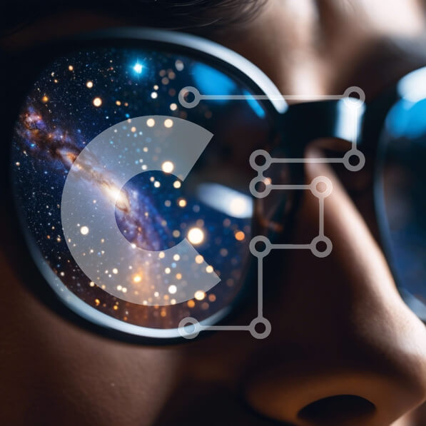 Intra Συλλεκτικό Ξύλινο Παζλ Plywood  4mm - Άτομο με τα γυαλιά Galaxy Reflection Σε Ξύλινο Κουτί - Διαστάσεις Puzzle: 10x10 cm – 25 κομμάτια