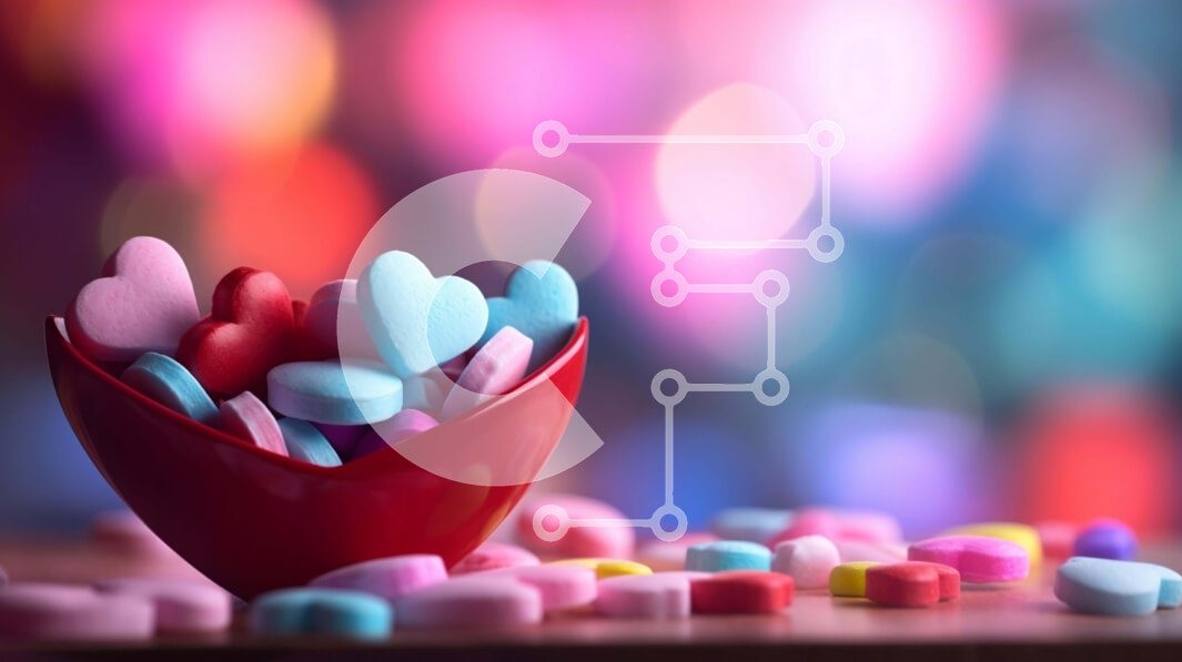 Intra Συλλεκτικό Ξύλινο Παζλ Plywood  4mm - Πολύχρωμες καραμέλες σε σχήμα καρδιάς σε ένα κόκκινο μπολ Σε Ξύλινο Κουτί - Διαστάσεις: 10x10 cm – 25 κομμάτια