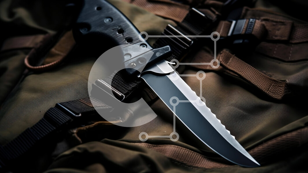 Intra Συλλεκτικό Ξύλινο Παζλ Plywood  4mm - Μεγάλο μαχαίρι σε σακίδιο στρατού Σε Ξύλινο Κουτί - Διαστάσεις: 10x10 cm – 25 κομμάτια