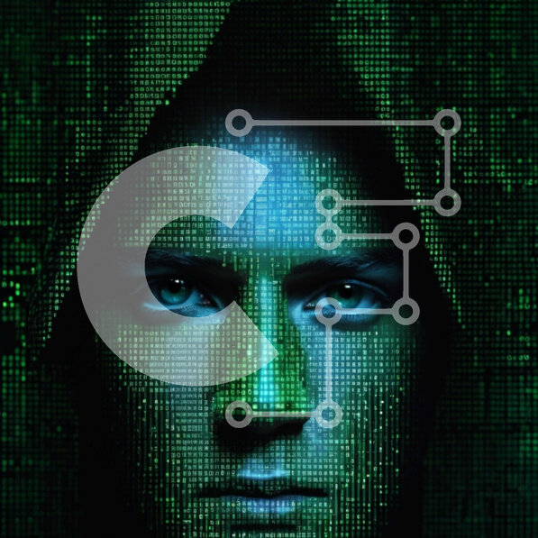 Intra Συλλεκτικό Ξύλινο Παζλ Plywood  4mm - Ανδρικό πρόσωπο καλυμμένο με πράσινα και μπλε εικονοστοιχεία - Έννοια τεχνητής νοημοσύνης Σε Ξύλινο Κουτί - Διαστάσεις Puzzle: 10x10 cm – 25 κομμάτια