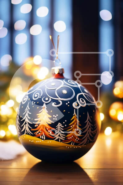 Intra Συλλεκτικό Ξύλινο Παζλ Plywood  4mm - Μπλε και άσπρη διακοσμητική μπάλα με νιφάδες χιονιού σε ξύλινο τραπέζι Σε Ξύλινο Κουτί - Διαστάσεις: 10x10 cm – 25 κομμάτια