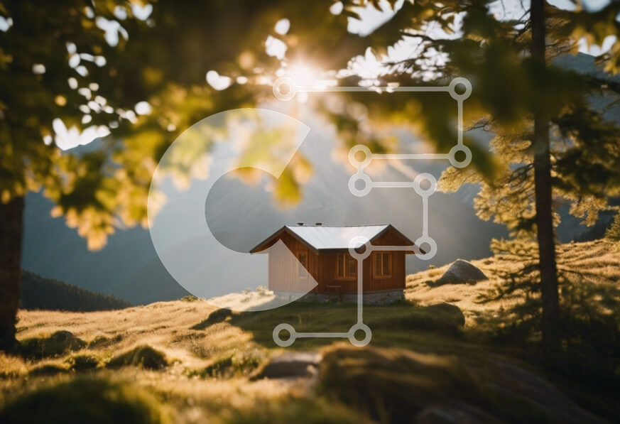 Intra Συλλεκτικό Ξύλινο Παζλ Plywood  4mm - Ξύλινη καμπίνα σε ειδυλλιακό ορεινό τοπίο Σε Ξύλινο Κουτί - Διαστάσεις: 10x10 cm – 25 κομμάτια