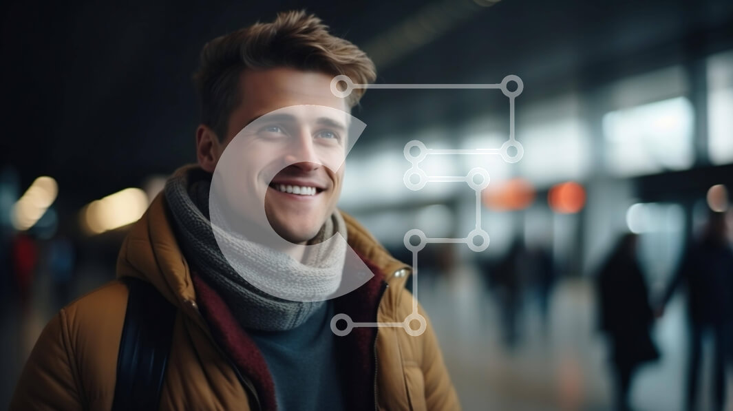 Intra Συλλεκτικό Ξύλινο Παζλ Plywood  4mm - Χαμογελαστός άνθρωπος στο αεροδρόμιο ή στο σιδηροδρομικό σταθμό Σε Ξύλινο Κουτί - Διαστάσεις Puzzle: 10x10 cm – 25 κομμάτια