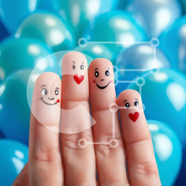 Σετ των 2 Intra Συλλεκτικό Ξύλινο Παζλ Plywood  4mm - Χέρι με διακοσμημένα νύχια που κρατά μπλε μπαλόνια Σε Ξύλινο Κουτί - Διαστάσεις: 10x10 cm – 25 κομμάτια