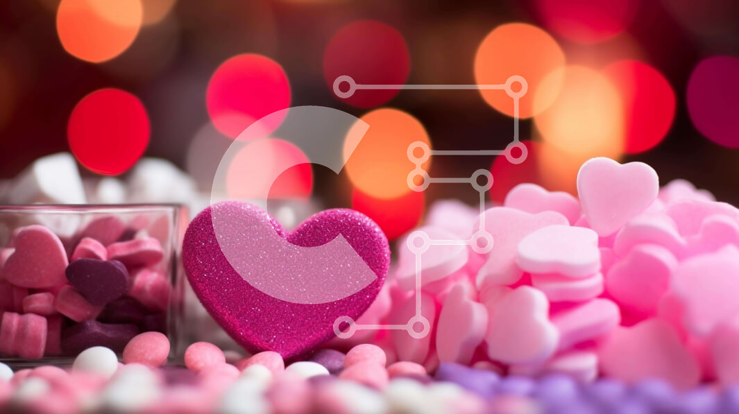 Intra Συλλεκτικό Ξύλινο Παζλ Plywood  4mm - Καραμέλα σε σχήμα καρδιάς σε πορτοκαλί φόντο με πολύχρωμα φώτα Bokeh Σε Ξύλινο Κουτί - Διαστάσεις Puzzle: 10x10 cm – 25 κομμάτια