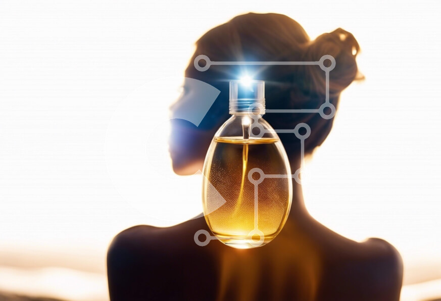 Intra Συλλεκτικό Ξύλινο Παζλ Plywood  4mm - Γυναίκα με ανοιχτό μπουκάλι αρώματος Σε Ξύλινο Κουτί - Διαστάσεις Puzzle: 10x10 cm – 25 κομμάτια