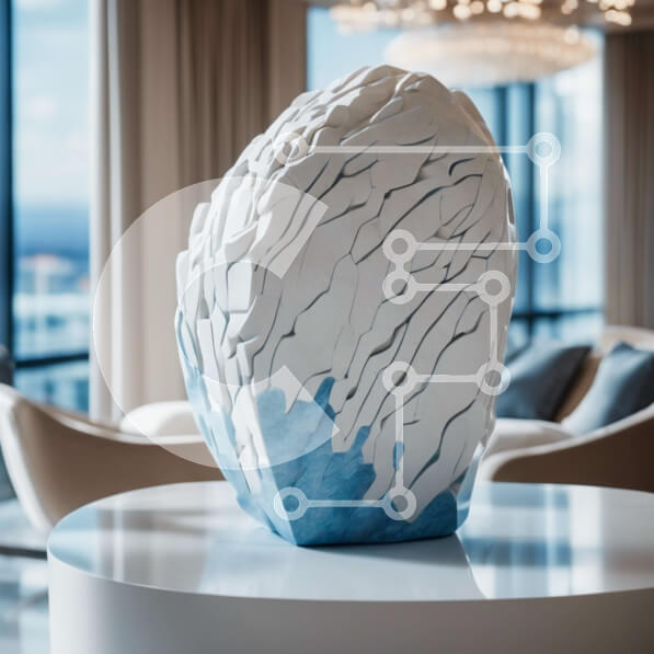 Intra Συλλεκτικό Ξύλινο Παζλ Plywood  4mm - Λευκό και μπλε γλυπτό σε οβάλ τραπέζι στο σαλόνι Σε Ξύλινο Κουτί - Διαστάσεις Puzzle: 10x10 cm – 25 κομμάτια