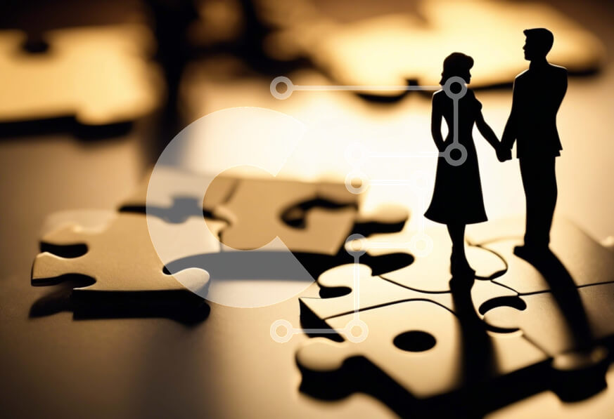 Intra Συλλεκτικό Ξύλινο Παζλ Plywood  4mm - Ευτυχισμένο ζευγάρι που κρατά τα χέρια σε κομμάτια παζλ Σε Ξύλινο Κουτί - Διαστάσεις Puzzle: 10x10 cm – 25 κομμάτια