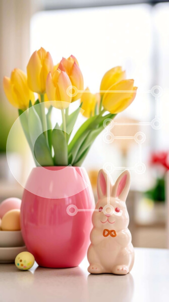 Intra Συλλεκτικό Ξύλινο Παζλ Plywood  4mm - Πασχαλινό ειδώλιο λαγουδάκι και τουλίπες για διακόσμηση πασχαλινών τραπεζιών Σε Ξύλινο Κουτί - Διαστάσεις: 10x10 cm – 25 κομμάτια