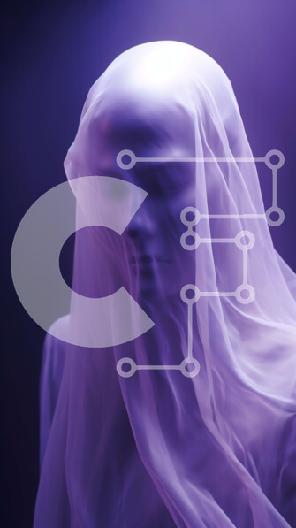 Intra Συλλεκτικό Ξύλινο Παζλ Plywood  4mm - Φιγούρα σαν φάντασμα με λευκά ρούχα σε σκούρο μωβ φόντο Σε Ξύλινο Κουτί - Διαστάσεις Puzzle: 10x10 cm – 25 κομμάτια