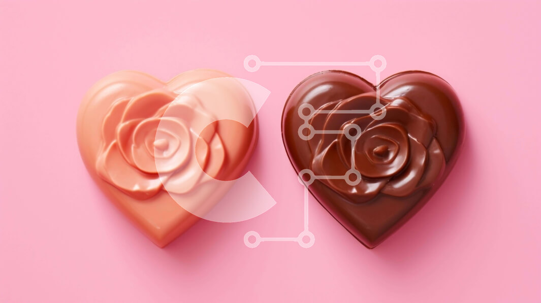 Σετ των 2 Intra Συλλεκτικό Ξύλινο Παζλ Plywood  4mm - Καραμέλες σοκολάτας σε σχήμα καρδιάς σε ροζ φόντο Σε Ξύλινο Κουτί - Διαστάσεις: 10x10 cm – 25 κομμάτια