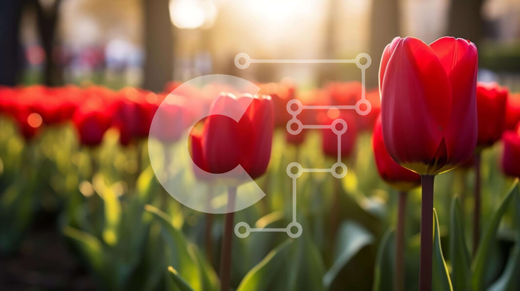 Intra Συλλεκτικό Ξύλινο Παζλ Plywood  4mm - Ζωντανές κόκκινες τουλίπες σε πλήρη άνθιση Σε Ξύλινο Κουτί - Διαστάσεις: 10x10 cm – 25 κομμάτια