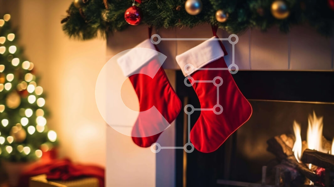 Intra Συλλεκτικό Ξύλινο Παζλ Plywood  4mm - Διακοσμημένες χριστουγεννιάτικες κάλτσες σε μανδύα τζακιού Σε Ξύλινο Κουτί - Διαστάσεις: 10x10 cm – 25 κομμάτια