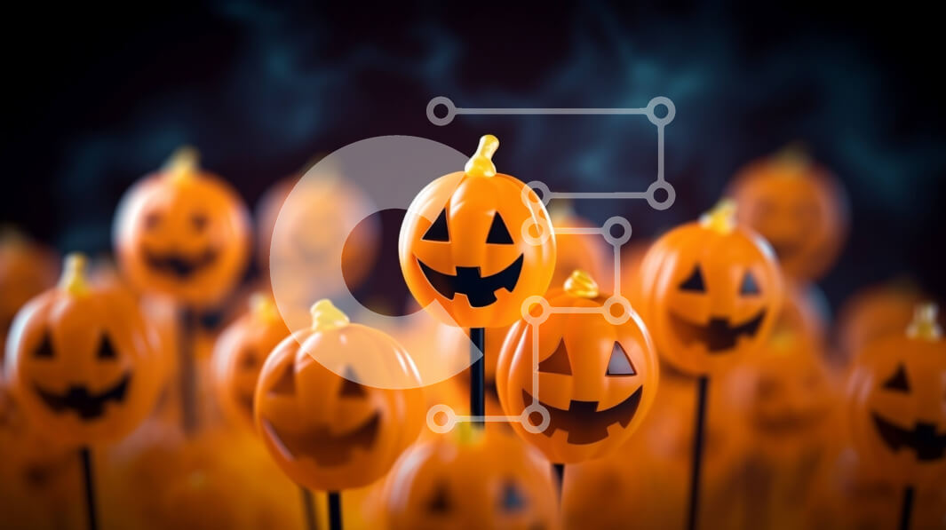 Intra Συλλεκτικό Ξύλινο Παζλ Plywood  4mm - Γλειφιτζούρια κολοκύθας σε σχήμα Jack-o'-φαναριού σε σκούρο φόντο Σε Ξύλινο Κουτί - Διαστάσεις Puzzle: 10x10 cm – 25 κομμάτια