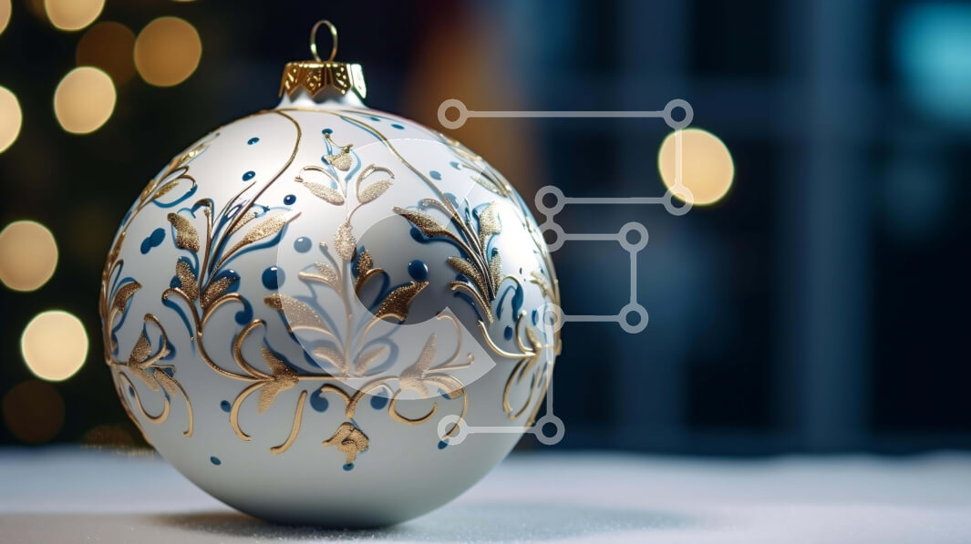 Intra Συλλεκτικό Ξύλινο Παζλ Plywood  4mm - Λευκή και χρυσή μπάλα στολίδι σε φωτισμένο χριστουγεννιάτικο δέντρο Σε Ξύλινο Κουτί - Διαστάσεις: 10x10 cm – 25 κομμάτια