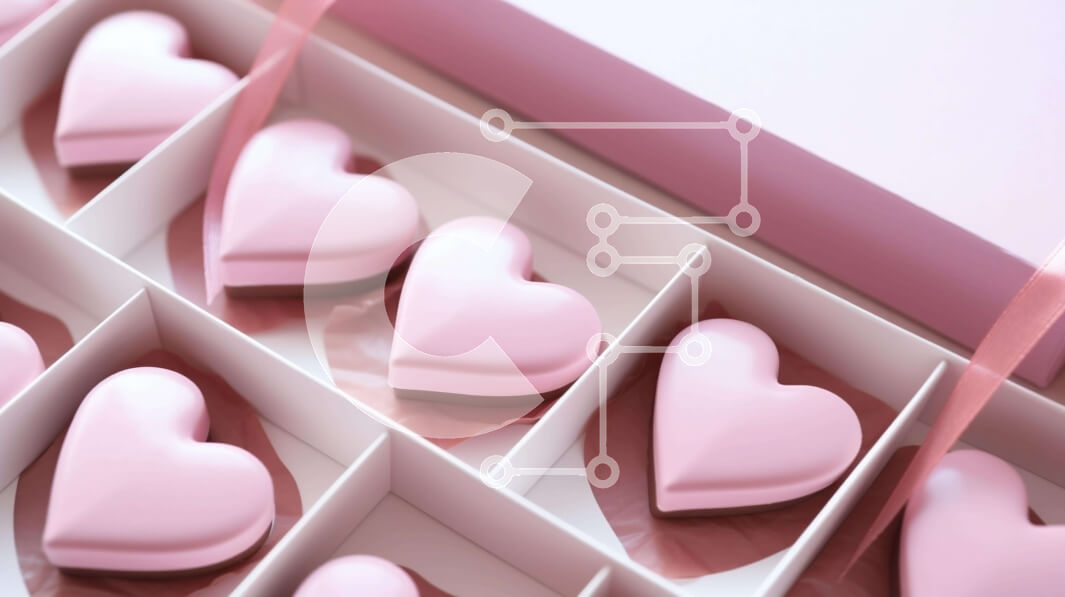 Intra Συλλεκτικό Ξύλινο Παζλ Plywood  4mm - Ροζ καραμέλες σε σχήμα καρδιάς για την ημέρα του Αγίου Βαλεντίνου σε λευκό κουτί Σε Ξύλινο Κουτί - Διαστάσεις: 10x10 cm – 25 κομμάτια