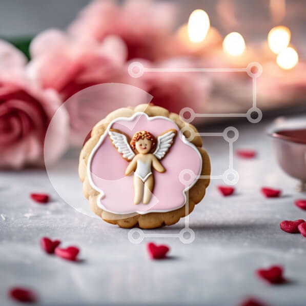 Σετ των 2 Intra Συλλεκτικό Ξύλινο Παζλ Plywood  4mm - Μπισκότο αγγέλου με ροζ τριαντάφυλλα και κεριά Σε Ξύλινο Κουτί - Διαστάσεις: 10x10 cm – 25 κομμάτια