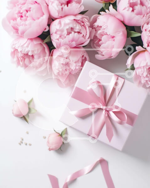 Intra Συλλεκτικό Ξύλινο Παζλ Plywood  4mm - Ρομαντικό ροζ κουτί δώρου με ροζ παιώνιες Σε Ξύλινο Κουτί - Διαστάσεις Puzzle: 10x10 cm – 25 κομμάτια