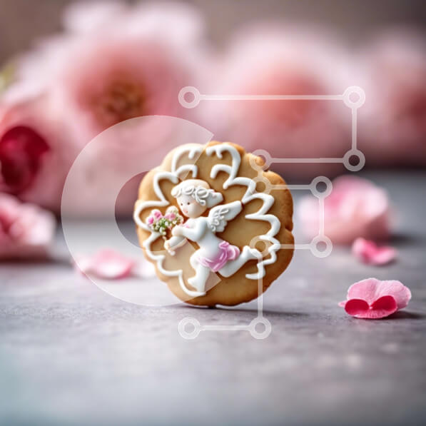 Σετ των 2 Intra Συλλεκτικό Ξύλινο Παζλ Plywood  4mm - Μπισκότο του Αγίου Βαλεντίνου με ειδώλιο αγγέλου και ροζ τριαντάφυλλα Σε Ξύλινο Κουτί - Διαστάσεις: 10x10 cm – 25 κομμάτια