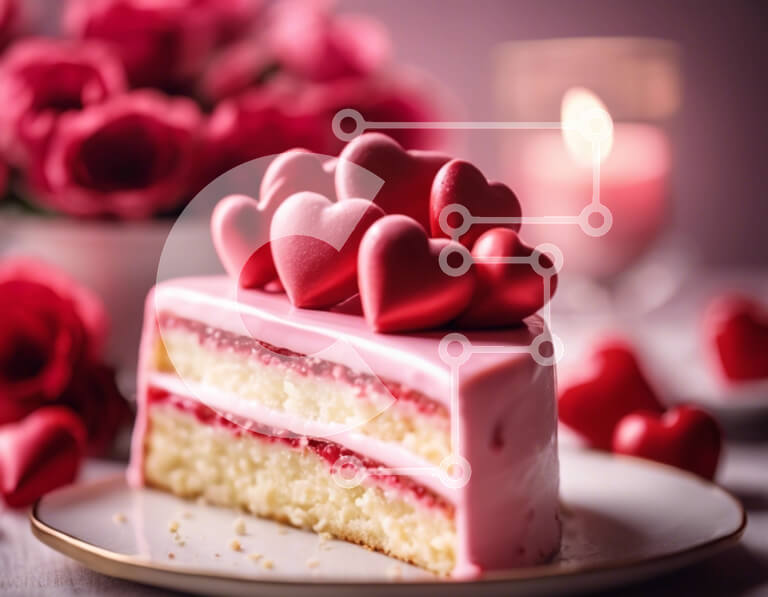 Σετ των 2 Intra Συλλεκτικό Ξύλινο Παζλ Plywood  4mm - Τούρτα του Αγίου Βαλεντίνου με διακοσμητικά σε σχήμα καρδιάς και κόκκινα τριαντάφυλλα Σε Ξύλινο Κουτί - Διαστάσεις: 10x10 cm – 25 κομμάτια