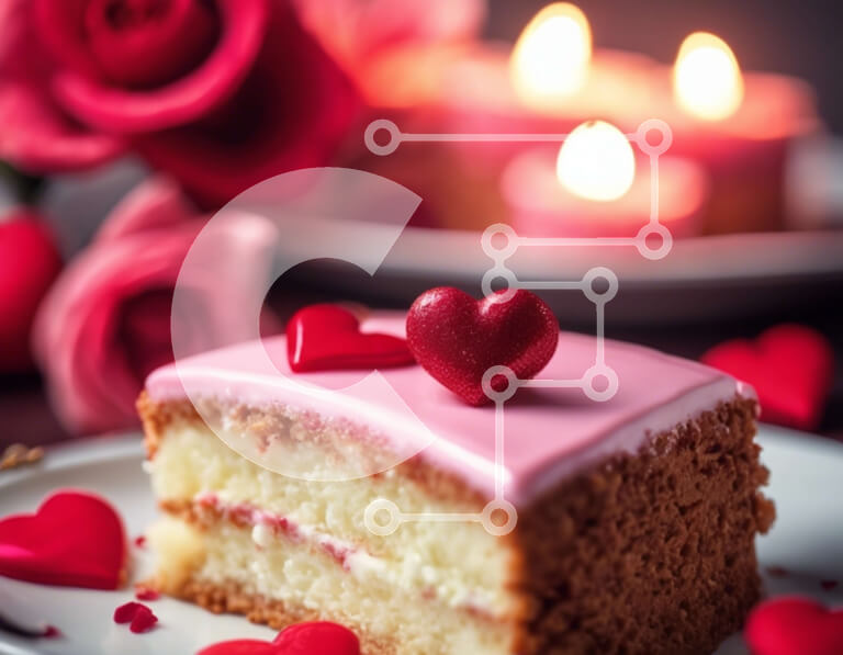 Σετ των 2 Intra Συλλεκτικό Ξύλινο Παζλ Plywood  4mm - Τούρτα του Αγίου Βαλεντίνου με κόκκινα τριαντάφυλλα και καρδιές Σε Ξύλινο Κουτί - Διαστάσεις: 10x10 cm – 25 κομμάτια