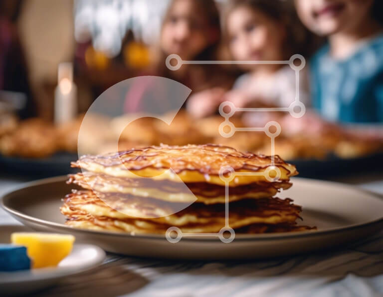 Σετ των 2 Intra Συλλεκτικό Ξύλινο Παζλ Plywood  4mm - Φρεσκοφτιαγμένη στοίβα από τηγανίτες με τα παιδιά Σε Ξύλινο Κουτί - Διαστάσεις: 10x10 cm – 25 κομμάτια