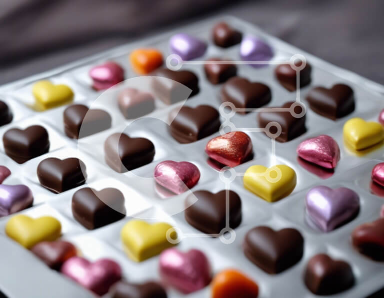 Σετ των 2 Intra Συλλεκτικό Ξύλινο Παζλ Plywood  4mm - Ανάμικτες καρδιές σοκολάτας σε ασημένιο δίσκο Σε Ξύλινο Κουτί - Διαστάσεις: 10x10 cm – 25 κομμάτια