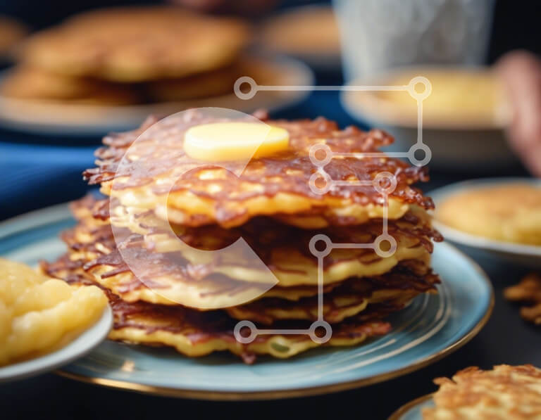 Σετ των 2 Intra Συλλεκτικό Ξύλινο Παζλ Plywood  4mm - Νόστιμη στοίβα από τηγανίτες με μήλα, σιρόπι και βούτυρο Σε Ξύλινο Κουτί - Διαστάσεις: 10x10 cm – 25 κομμάτια