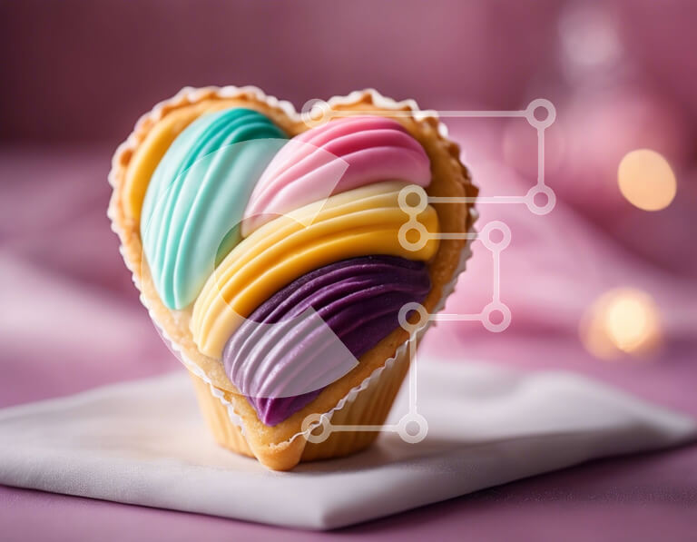 Σετ των 2 Intra Συλλεκτικό Ξύλινο Παζλ Plywood  4mm - Cupcake σε σχήμα καρδιάς με πολύχρωμο frosting σε πορτοκαλί χαρτοπετσέτα Σε Ξύλινο Κουτί - Διαστάσεις: 10x10 cm – 25 κομμάτια