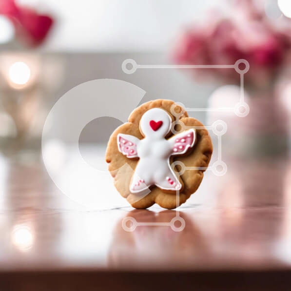 Σετ των 2 Intra Συλλεκτικό Ξύλινο Παζλ Plywood  4mm - Ρομαντικό μπισκότο αγγέλου στο τραπέζι με λουλούδια Σε Ξύλινο Κουτί - Διαστάσεις: 10x10 cm – 25 κομμάτια