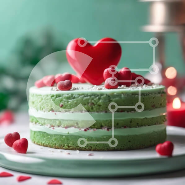 Σετ των 2 Intra Συλλεκτικό Ξύλινο Παζλ Plywood  4mm - Πράσινη τούρτα με κόκκινες καρδιές για την ημέρα του Αγίου Βαλεντίνου Σε Ξύλινο Κουτί - Διαστάσεις: 10x10 cm – 25 κομμάτια
