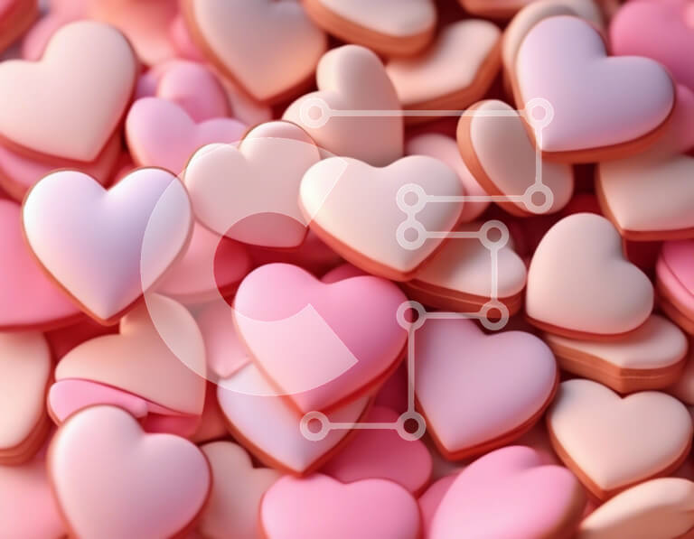 Σετ των 2 Intra Συλλεκτικό Ξύλινο Παζλ Plywood  4mm - Σωρός από ροζ μπισκότα σε σχήμα καρδιάς για την ημέρα του Αγίου Βαλεντίνου Σε Ξύλινο Κουτί - Διαστάσεις: 10x10 cm – 25 κομμάτια