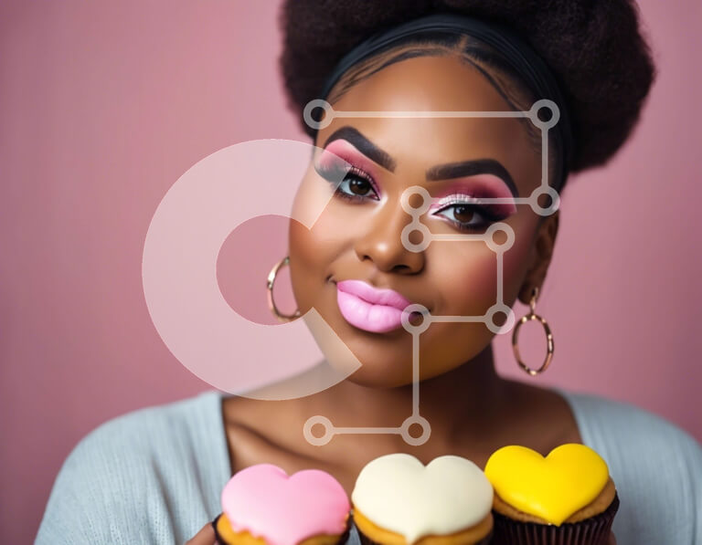 Intra Συλλεκτικό Ξύλινο Παζλ Plywood  4mm - Μαύρη γυναίκα που κρατά cupcakes με ροζ κραγιόν Σε Ξύλινο Κουτί - Διαστάσεις Puzzle: 10x10 cm – 25 κομμάτια