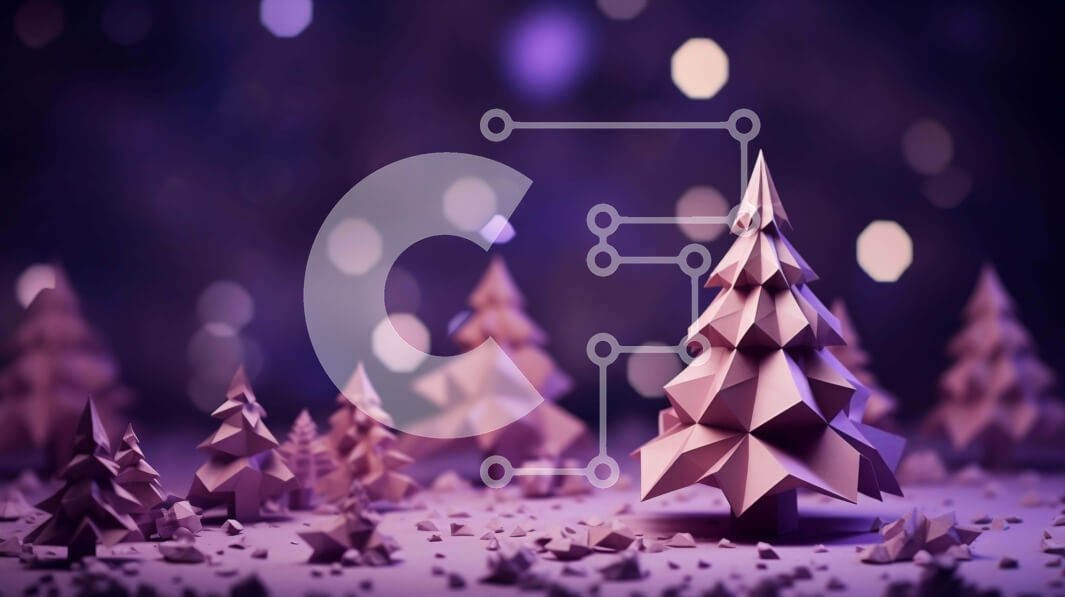 Intra Συλλεκτικό Ξύλινο Παζλ Plywood  4mm - Χριστουγεννιάτικα δέντρα Origami σε αφηρημένο μοβ φόντο Σε Ξύλινο Κουτί - Διαστάσεις Puzzle: 10x10 cm – 25 κομμάτια