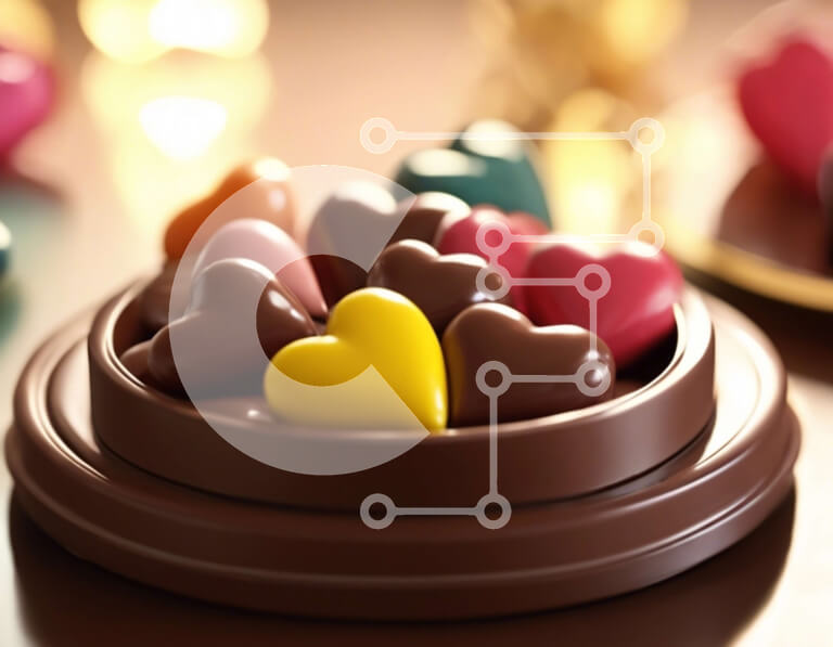 Σετ των 2 Intra Συλλεκτικό Ξύλινο Παζλ Plywood  4mm - Πολύχρωμες καραμέλες σοκολάτας σε σχήμα καρδιάς σε μπολ Σε Ξύλινο Κουτί - Διαστάσεις: 10x10 cm – 25 κομμάτια