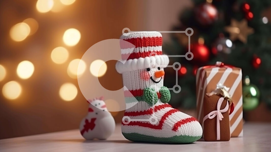 Intra Συλλεκτικό Ξύλινο Παζλ Plywood  4mm - Πλεκτές κάλτσες χιονάνθρωπος και γιορτινά διακοσμητικά Σε Ξύλινο Κουτί - Διαστάσεις: 10x10 cm – 25 κομμάτια