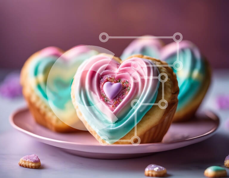 Σετ των 2 Intra Συλλεκτικό Ξύλινο Παζλ Plywood  4mm - Cupcakes σε σχήμα καρδιάς σε ροζ πιάτο Σε Ξύλινο Κουτί - Διαστάσεις: 10x10 cm – 25 κομμάτια