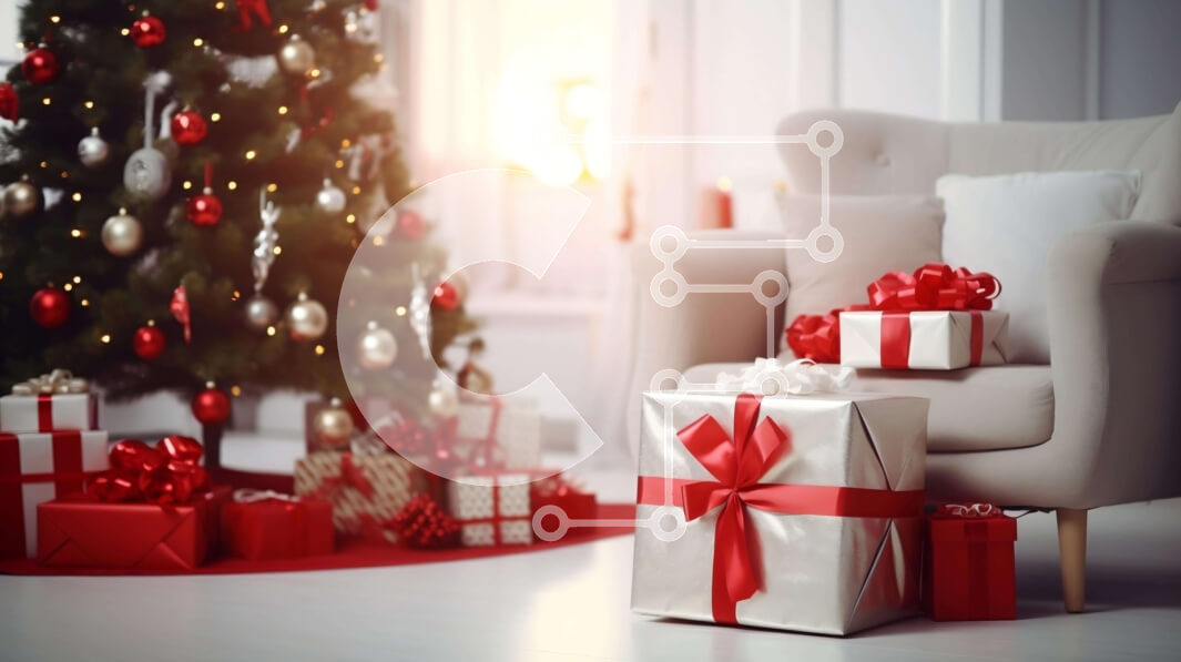 Intra Συλλεκτικό Ξύλινο Παζλ Plywood  4mm - Εορταστικό σαλόνι με δώρα κάτω από το χριστουγεννιάτικο δέντρο Σε Ξύλινο Κουτί - Διαστάσεις: 10x10 cm – 25 κομμάτια