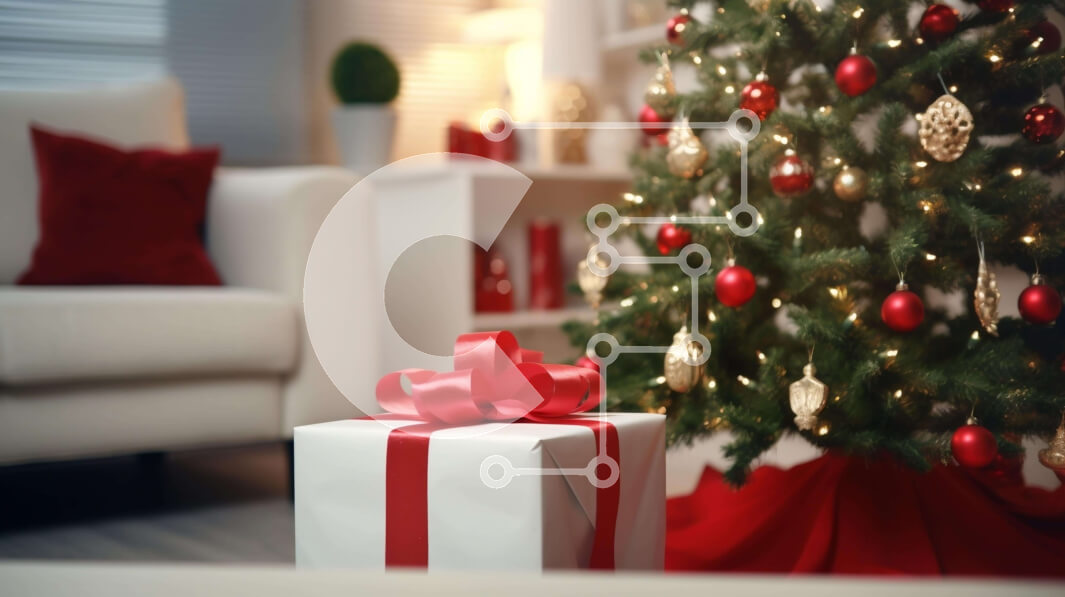 Intra Συλλεκτικό Ξύλινο Παζλ Plywood  4mm - Λευκό κουτί δώρου με κόκκινες κορδέλες και χριστουγεννιάτικο δέντρο Σε Ξύλινο Κουτί - Διαστάσεις: 10x10 cm – 25 κομμάτια