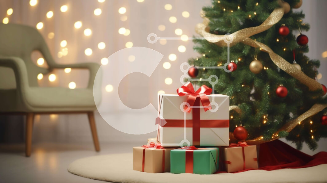 Intra Συλλεκτικό Ξύλινο Παζλ Plywood  4mm - Χριστουγεννιάτικο δέντρο με δώρα και στολίδια σε ένα ζεστό δωμάτιο Σε Ξύλινο Κουτί - Διαστάσεις: 10x10 cm – 25 κομμάτια